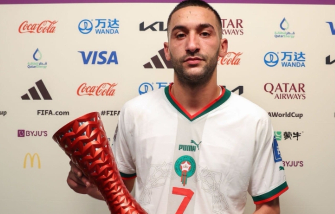 زياش يتوج أفضل لاعب في مباراة المغرب وبلجيكا