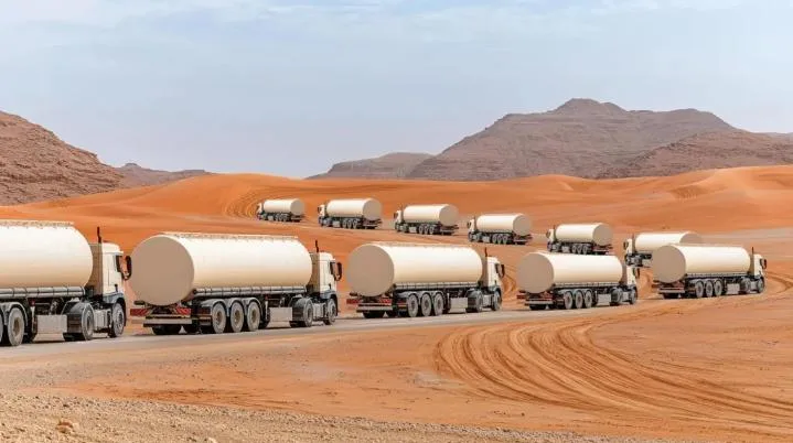 كارثة لوجستية في الشرق الأوسط… قوافل شاحنات تمتد لأكثر من 40 كيلومتراً لنقل الوقود وسط أزمة خانقة بمضيق هرمز