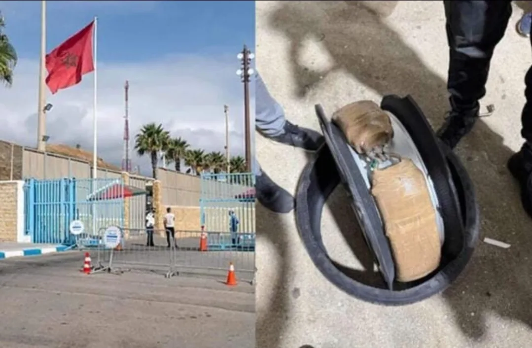 العجلات تكلمت في اللحظة الحاسمة … 32 كيلوغرامًا من الحشيش تُسقط “بي إم دبليو” عند معبر باب سبتة